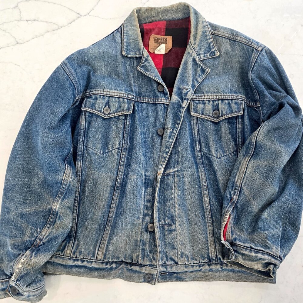 Vintage GAP Flannel Lined Denim Jacket 1985 Mens Medium Blue